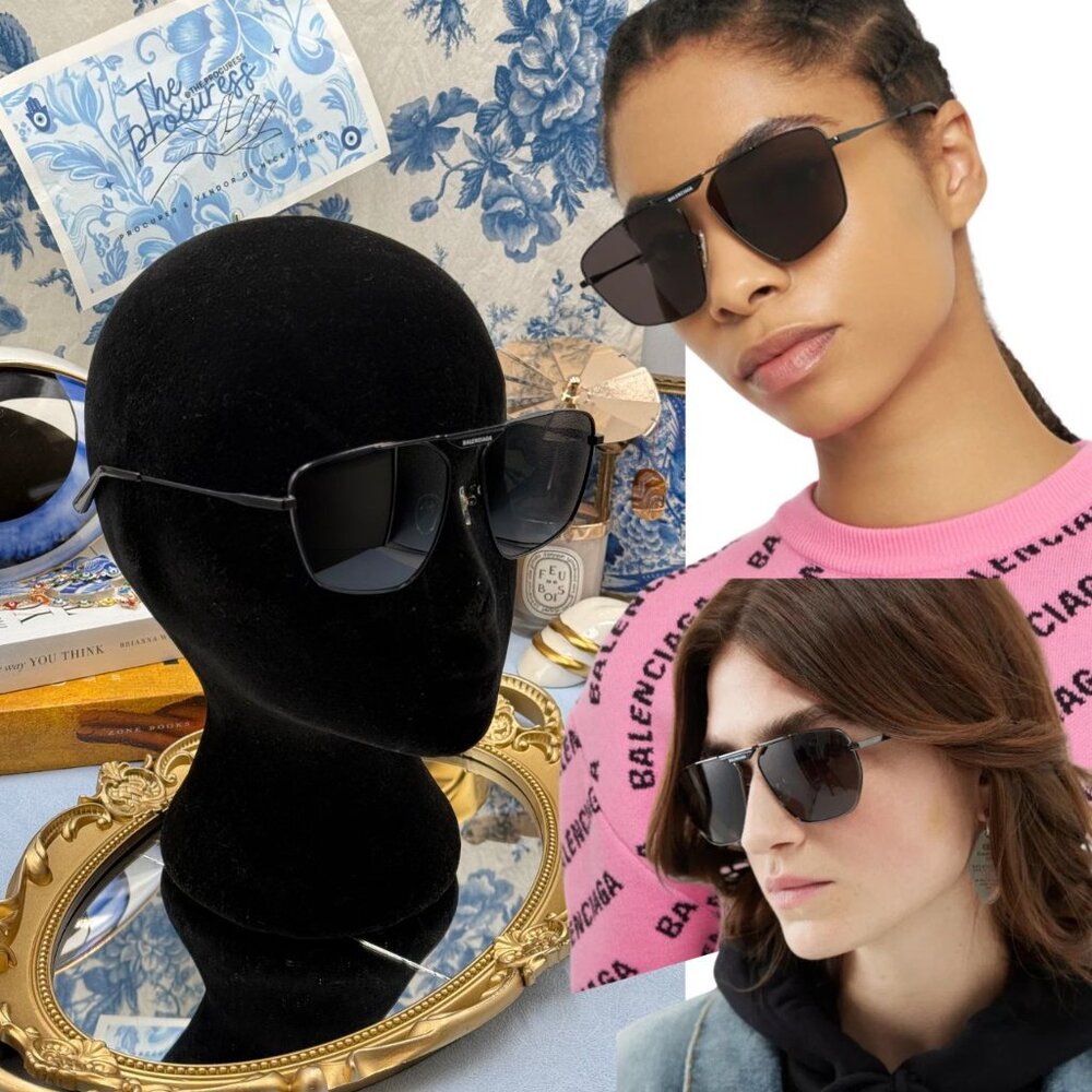 🆕 BALENCIAGA 🧿 NWOT BB0246SA 001 Tag Aviator Black Metal Sunglasses